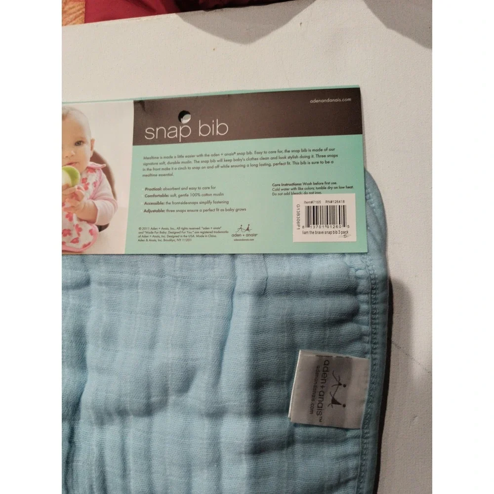 Vintage Aden and Anais Snap Bibs 3 Pack Blue White Animal Cotton Muslin New